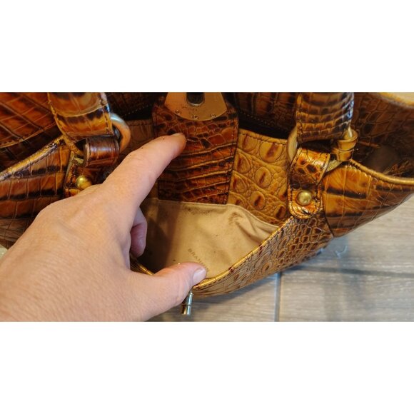 Brahmin Crocodile Embossed Leather Purse Brown Croc Turn Lock Double Handle READ - Picture 5 of 9